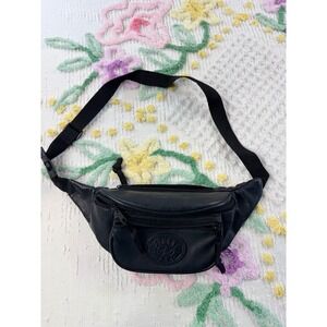 Black Faux Leather Flight Pax Fanny Pack Waist Bag Unisex Adjustable Strap